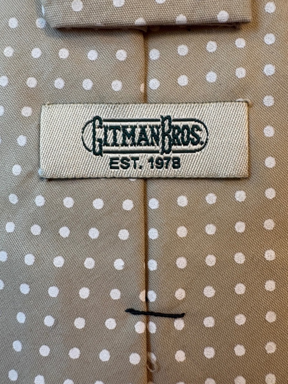 Gitman Bros. Tan Beige Cotton Polka Dot Tie 3.25"